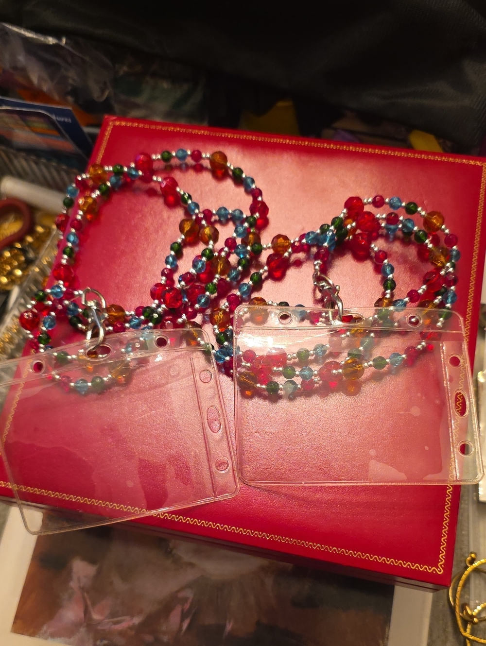 Beaded Multi-Color Lanyard with Clear ID Holder